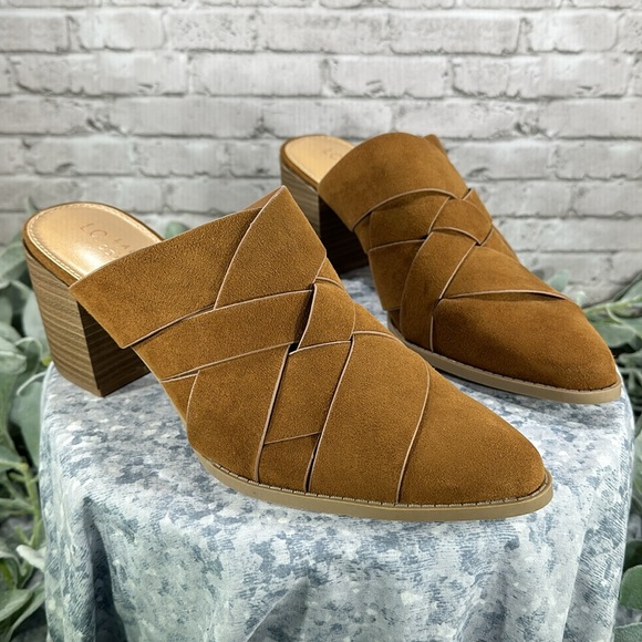 LC Lauren Conrad Rowann Cognac Cross-Band Fashion Comfort Mules WMS 10M✨NWOT✨ - Picture 10 of 10